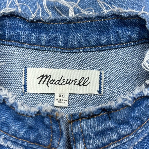 Madewell Collarless Denim Jacket Thunder Cloud Distressed Fitted Size XS - Picture 8 of 8